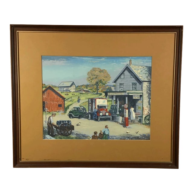 1940s Vintage Harry Shokler Pinkerton’s Corner Original Serigraph Painting For Sale