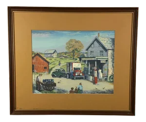 1940s Vintage Harry Shokler Pinkerton’s Corner Original Serigraph Painting