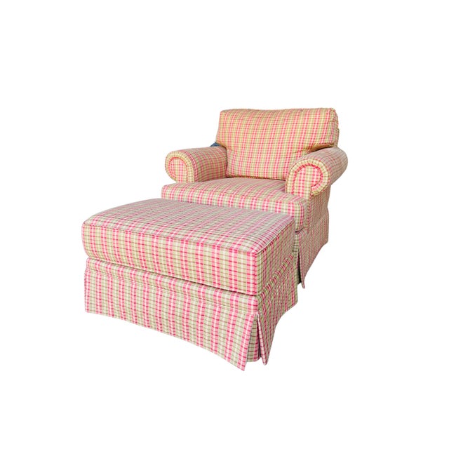 Farmhouse Harden English Country Plaid Club Chair & Matching Ottoman – Traditional Tartan Upholstery For Sale - Image 3 of 15