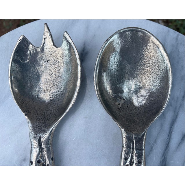 Vintage Patrick Meyer Signed Pewter Tentacle Salad Servers - Pair For Sale In Phoenix - Image 6 of 10