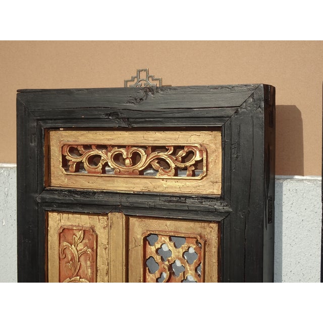 Pair Antique Chinese Hand Carved Gold & Red Panel Screens Pictures Wall Decor For Sale - Image 15 of 18