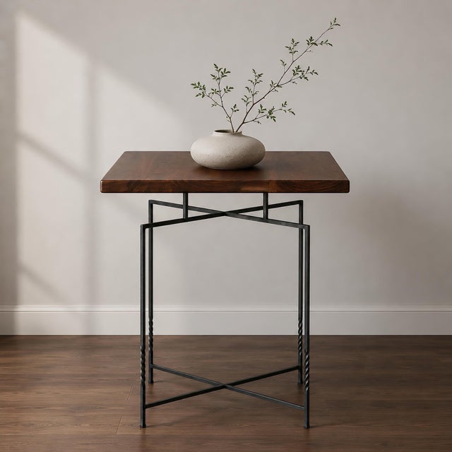 American Narrow Side Table, Solid Black Walnut End Table, Handmade Small Side Table With Steel Base For Sale - Image 3 of 10