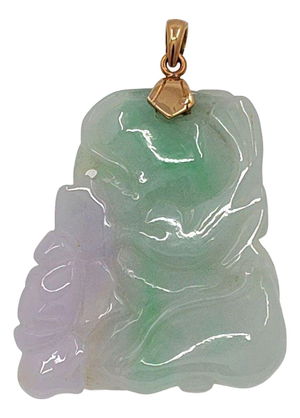 Carved Lavender & Green Jade 18k Pendant