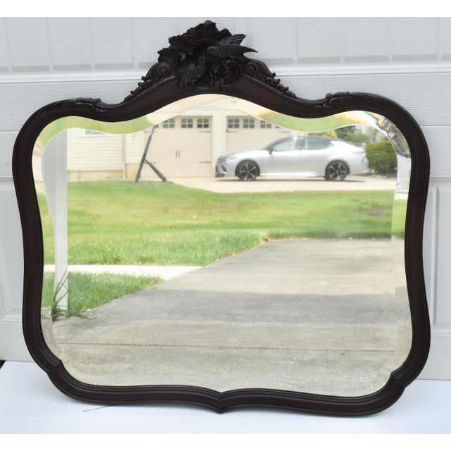 Antique Carved Mahogany Victorian Style Oval Wall Mirror W/Carved Love Birds For Sale - Image 9 of 14