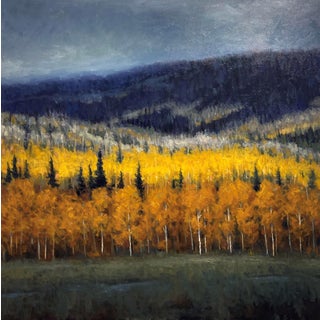 Gold in the Hills by Seth Winegar | Oil Painting of a landscape with golden trees and hills. For Sale