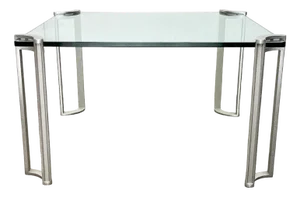 Vintage Space Age Glass and Aluminum Couch Table attributed to Peter Ghyczy, 1970s