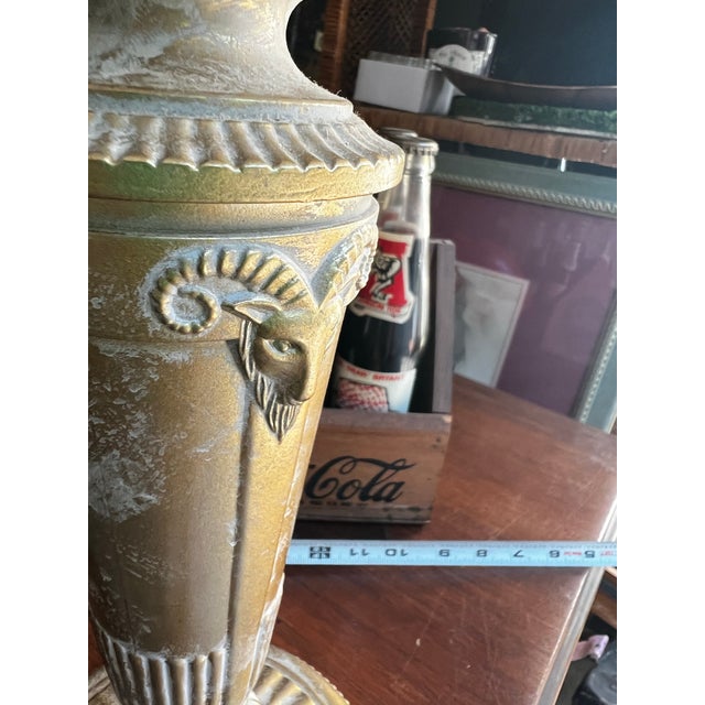 1970s Brass Tall Table Lamp With Ibex Details and Lampshade Included For Sale - Image 10 of 12