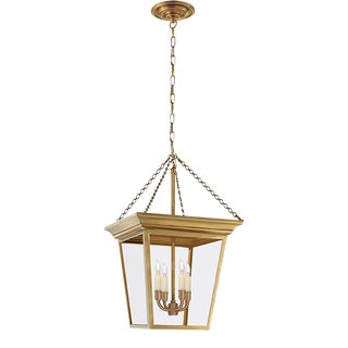 Chapman & Myers for Visual Comfort Signature Cornice Small Lantern in Hand-Rubbed Antique Brass For Sale