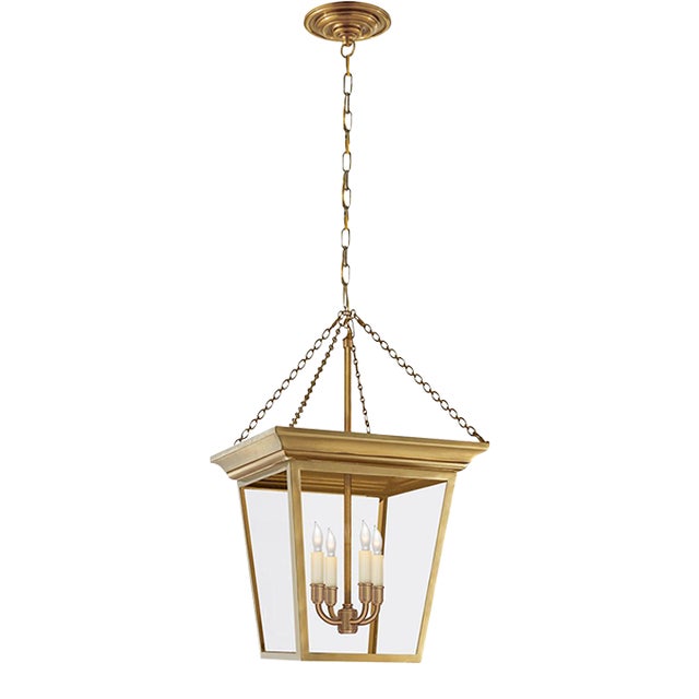 Chapman & Myers for Visual Comfort Signature Cornice Small Lantern in Hand-Rubbed Antique Brass For Sale