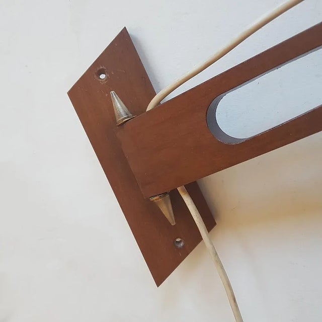 Mid-Century Teak & Brass Swing Arm Wall Lamp For Sale - Image 4 of 15