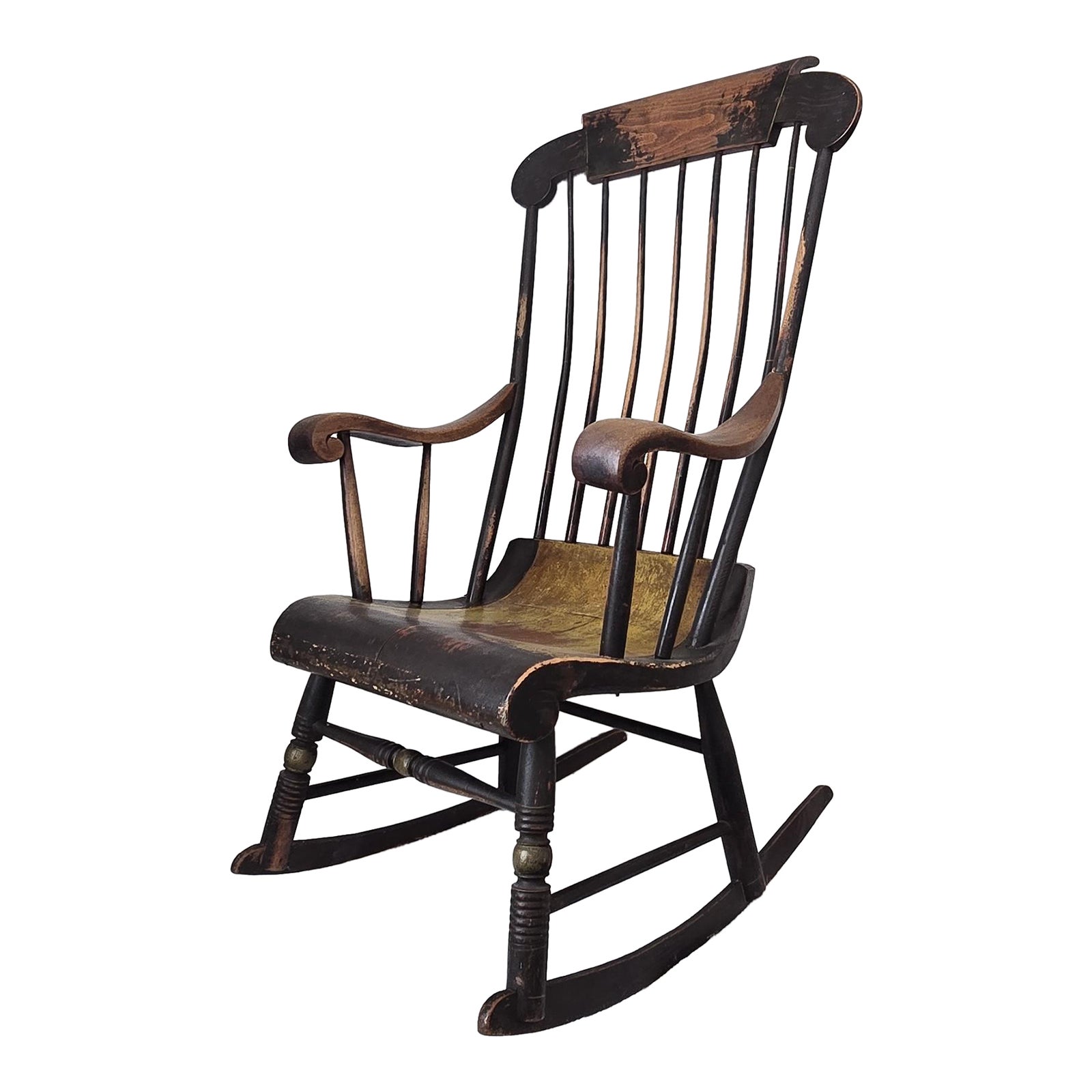 Antique American Windsor Rocking Chair With Original Black Paint and ...