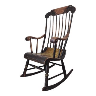 Antique American Windsor Rocking Chair With Original Black Paint and Gilt Decoration For Sale