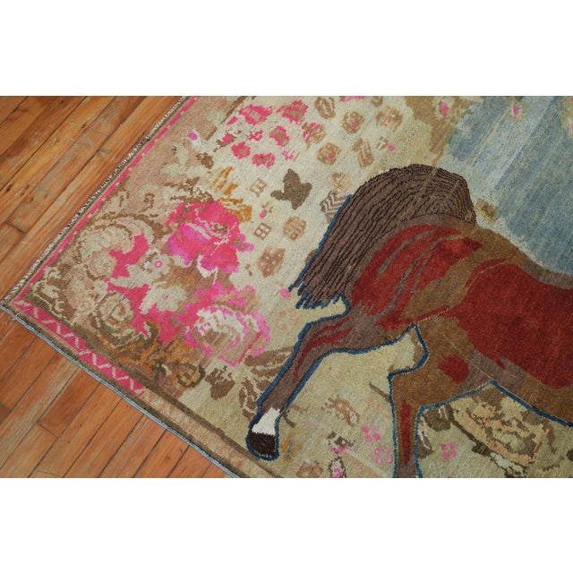 Antique Brown Horse 20th Century Pictorial Wool Decorative Rug For Sale - Image 4 of 18