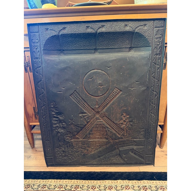 Antique Embossed Fireplace Summer Cover, Windmill Scene, Bronze-Tone Metal For Sale - Image 13 of 13