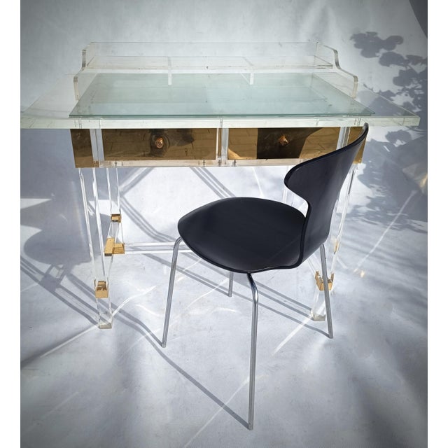 Acrylic Glass and Brass Desk by Charles Hollis Jones, 1990s For Sale - Image 6 of 17