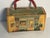 Cute vintage handmade Billie Ross of Palm Beach box bag with lucite handle. Wood box with transfer images of Art and...