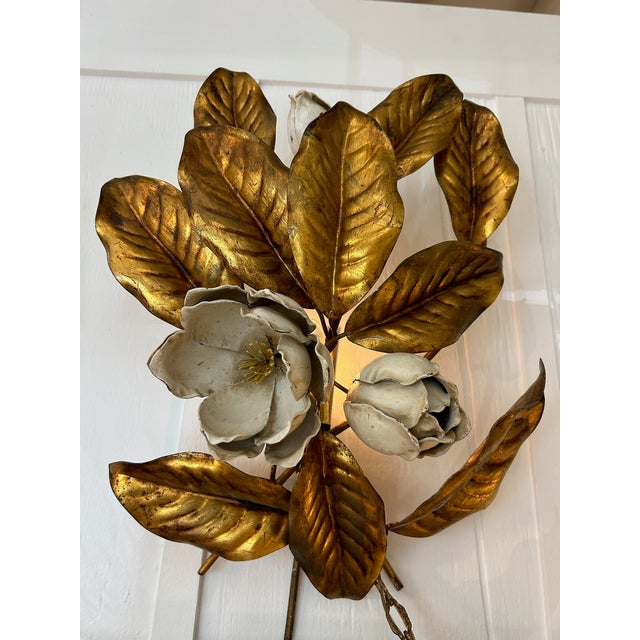 Italian 1950s Italian Gilt and Enamel Wall Sconces - a Pair For Sale - Image 3 of 6