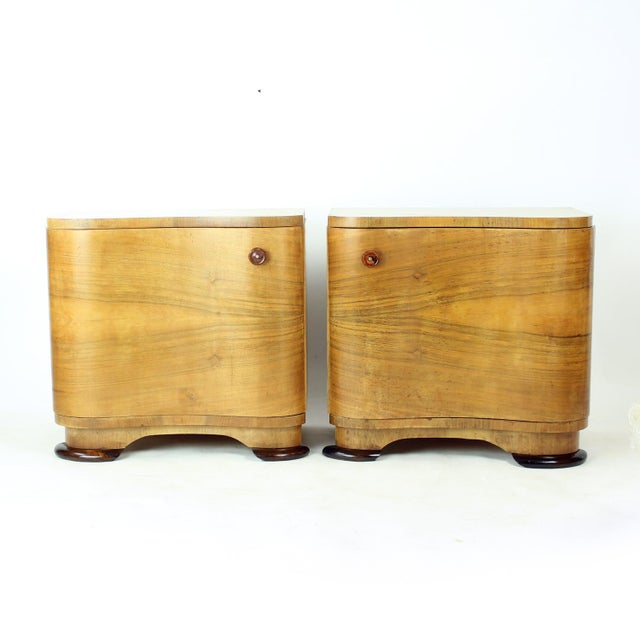 Beautiful set of Art Deco bedside tables designed by Jindřich Halabala for UP Závody. Produced in the 1930s, with the...