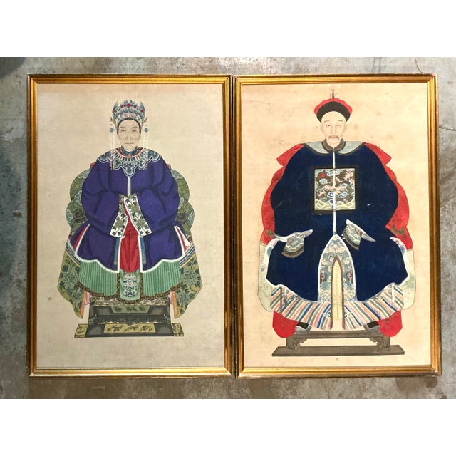 Tan Vintage Boho 19th Century Ancestor Portraits - Set of 2 For Sale - Image 8 of 12