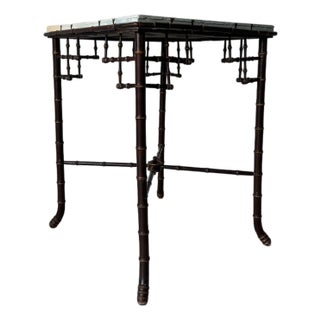 Antique Aesthetic Movement Faux Bamboo Side Table With Painted Top For Sale