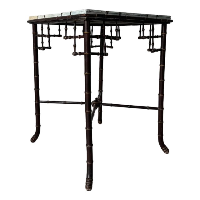 Antique Aesthetic Movement Faux Bamboo Side Table With Painted Top For Sale