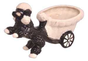 Vintage Ceramic Poodle Cart Cachepot Planter