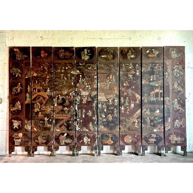 19th Century Vintage Asian 19th Century 8 Panel Coromandel Screen For Sale - Image 5 of 12