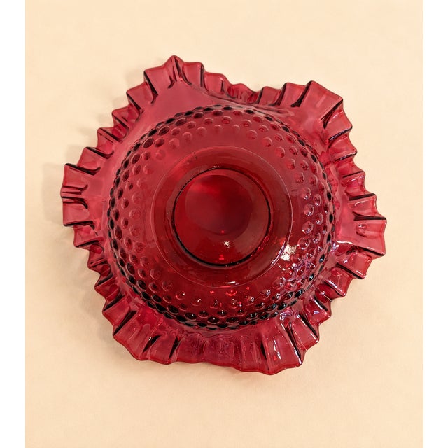 Mid 20th Century Vintage Fenton-Style Hobnail Ruffled Rim Glass Bowl For Sale - Image 5 of 6
