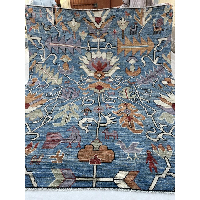 Textile Sky Blue Caucasian Rug - 8'4" X 9'11" For Sale - Image 7 of 7
