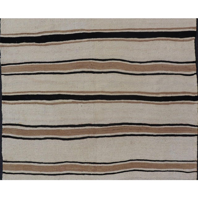 Turkish Vintage Kilim Rug With Ivory Field and Warm Brown Stripes For Sale - Image 10 of 12