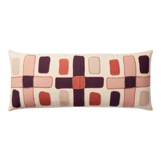 Justina Blakeney X Loloi Abstract Shapes Appliqued Lumbar Pillow, Ivory / Multi - 13" x 35" Cover with Down Pillow For Sale