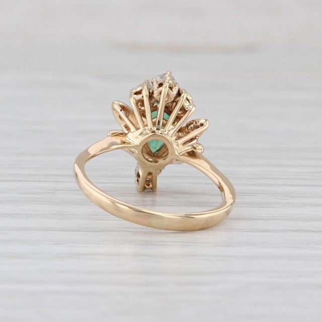 2010s 0.47ctw Pear Emerald Diamond Halo Ring 18k Yellow Gold Size 5 For Sale - Image 5 of 7