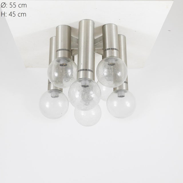 1970s Ceiling Chandelier in Metal and Glass, Italy, 1970s For Sale - Image 5 of 10