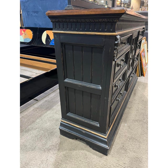 Grand in scale and rich in detail, this Schnadig Oversized Ornate Dresser and Mirror Set exemplifies timeless...