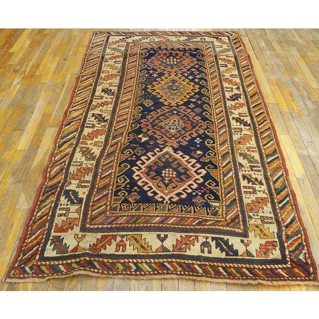 Early 20th Caucasian Kazak Carpet ( 3'10" x 7' - 117 x 213 ) Small Scatter Size Rugs (3.1ft x 7ft), Circa Date: 1900s....