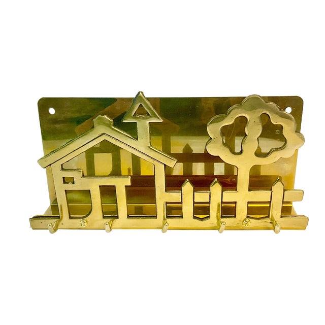 Mid-Century Americana Boho Chic Brass Letter Holder & Key Hook For Sale