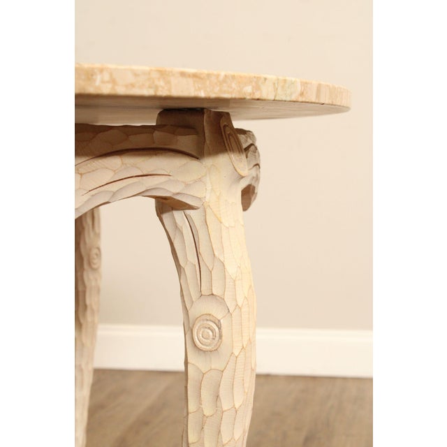 Cream Late 20th Century Faux Bois Carved Wood & Marble Top Round Accent Table For Sale - Image 8 of 18