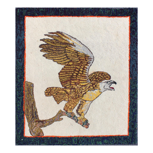 Creams and Gold, Tan Antique American Hooked Rug With a Bald Eagle on a Tree 2'7"x3'1"