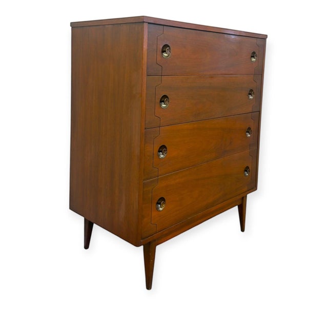 Vintage Mid-Century Modern 4-Drawer Tallboy Dresser Dovetailed Drawers. For Sale In Seattle - Image 6 of 12