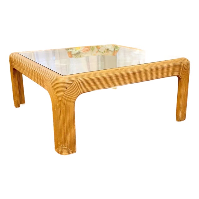 Palm Beach Pencil Reed or Split Reed Wicker Bamboo Coffee Table (1970) For Sale
