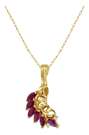Marquise Ruby Vintage Style Necklace .75cttw 14k Yellow Gold 16"