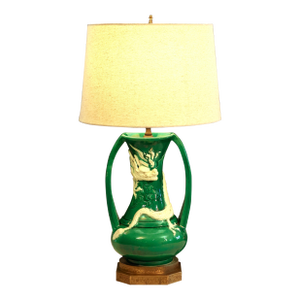 Antique Awaji Pottery Dragon Arts and Crafts Green Lamp