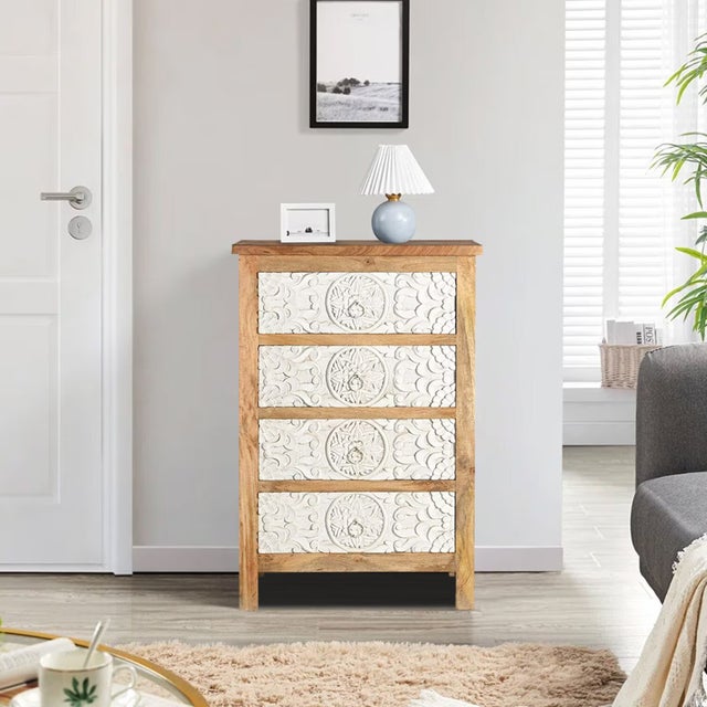 Transform your sleeping sanctuary into a retreat of timeless charm with this exquisite Shabby Chic Mango Wood Bedside...