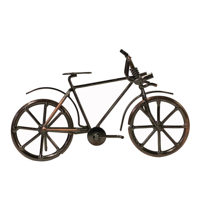 Copper Bronze Color Metal Mechanic Bicycle Display Art Figure For Sale - Image 4 of 6