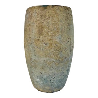 Large Antique Terracotta Vessel With Weathered Ochre and Blue Patina For Sale