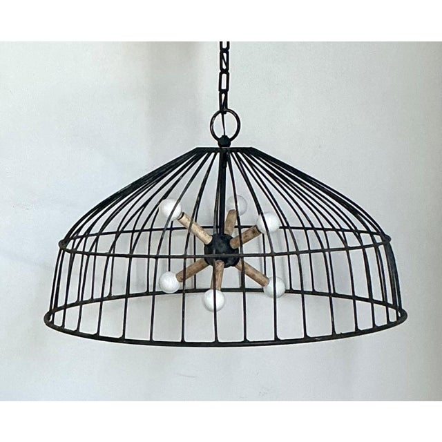 Early 21st Century Vintage Monumental Industrial Metal Cage Pendant Light For Sale - Image 5 of 13
