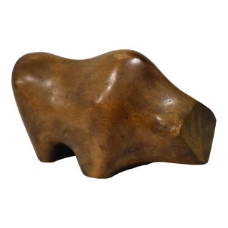 Vintage Mid Century Modern Wood Bull Modernist Table Sculpture For Sale