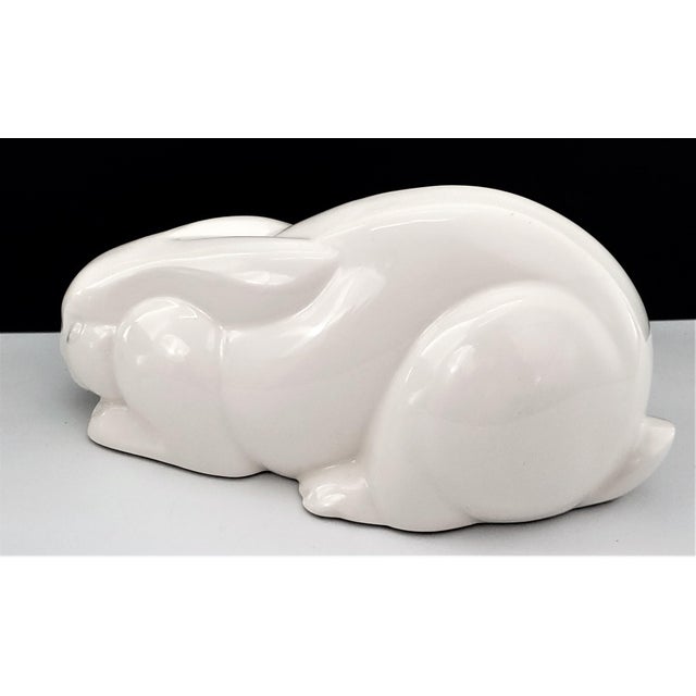 Ceramic 1980s Mikasa Art Deco Style White Porcelain Bunny Rabbit Table Sculpture by Larry Laslo - Labeled For Sale - Image 7 of 11