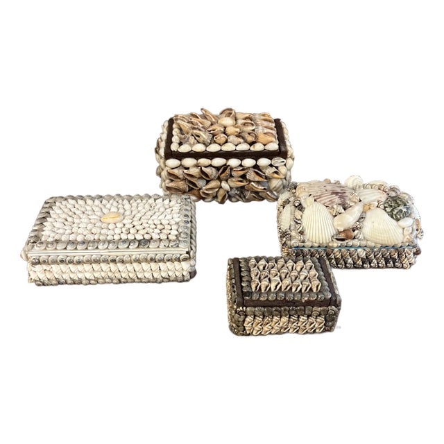 Seashell Encrusted Boxes- Collection of 4 For Sale