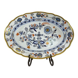 Antique Meissen Blue Onion Rich Gilded Scalloped Platter For Sale